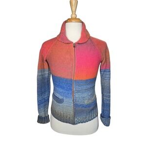 TNA Aritzia Y2K Lambswool Zip Cardigan Ombre Sunset Knit Sweater M Après Ski
